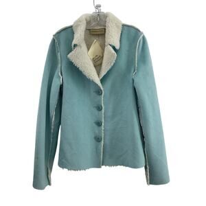 Pure.Simple.Natural Faux Suede Blue & Faux Fur White Women's Blazer Jacket S New